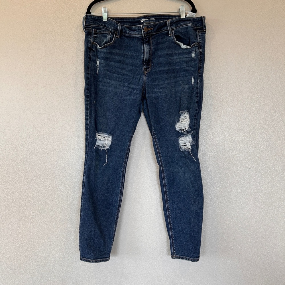 Old Navy Rockstar Super Skinny Jeans Womens 16 Nicky Destroy Distressed Mid Rise